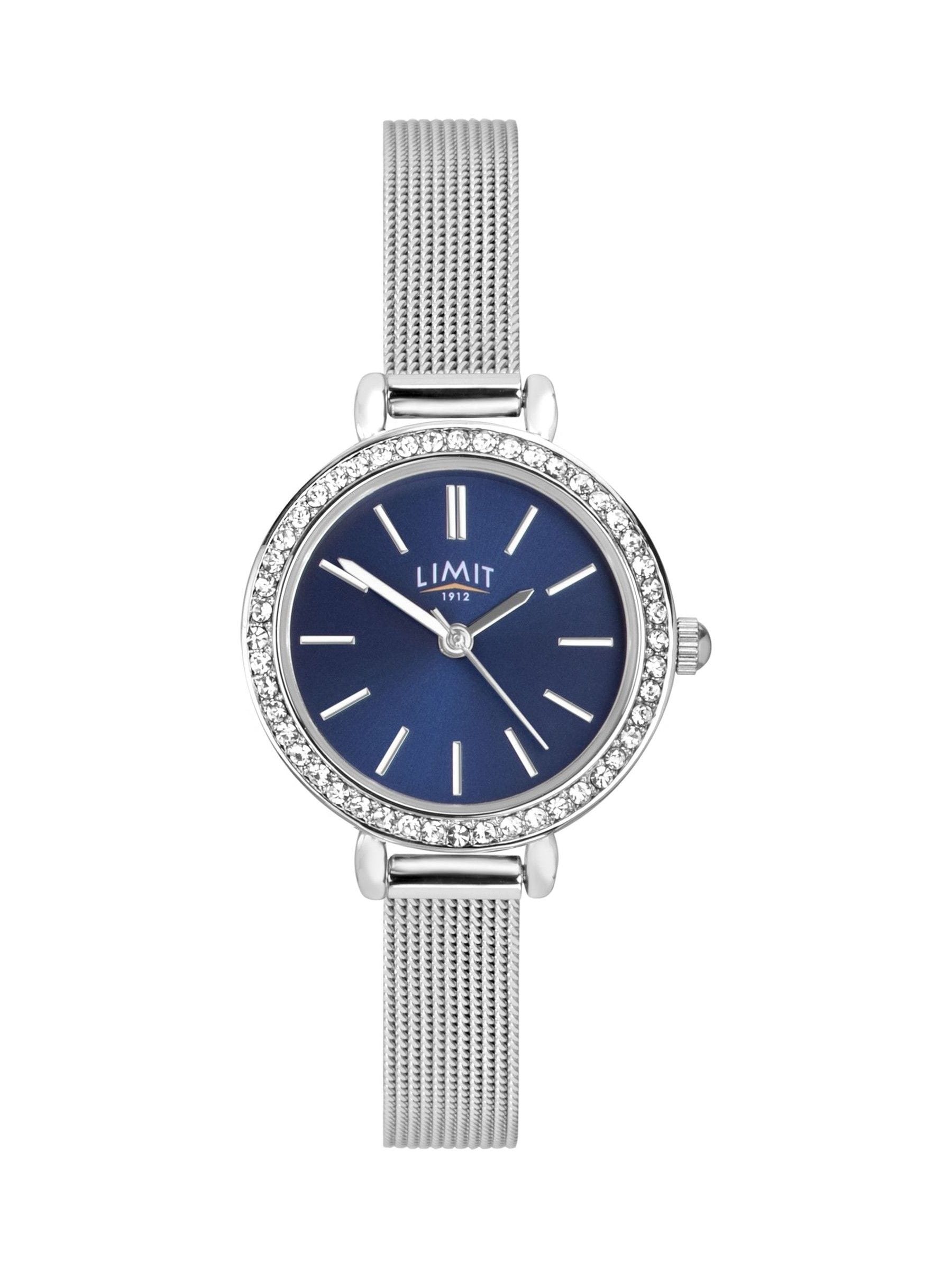26mm Women's Round Silver Analogue Watch with Blue Sunray Dial and Silver Mesh Strap