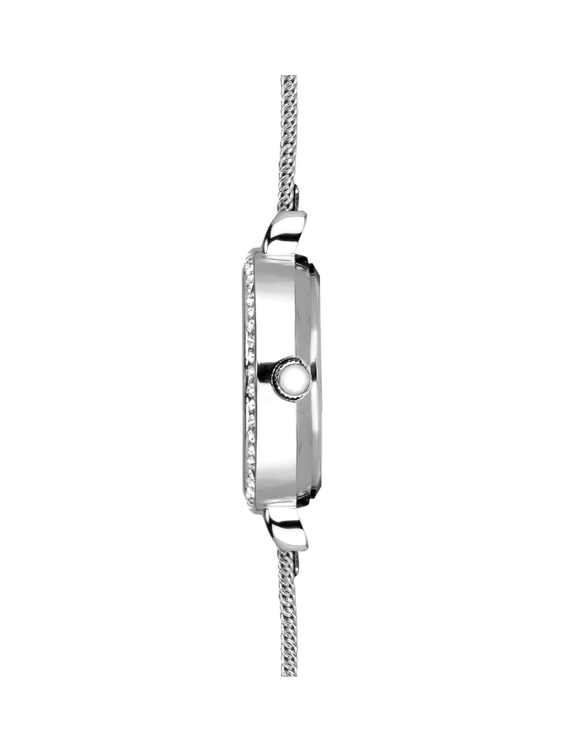 26mm Women's Round Silver Analogue Watch with Blue Sunray Dial and Silver Mesh Strap