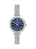 26mm Women's Round Silver Analogue Watch with Blue Sunray Dial and Silver Mesh Strap