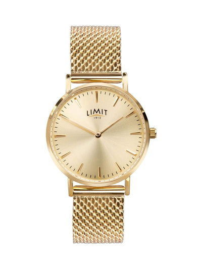 Limit Uhr mit goldfarbenem, rundem 36-mm-Zifferblatt und Mesh-Armband