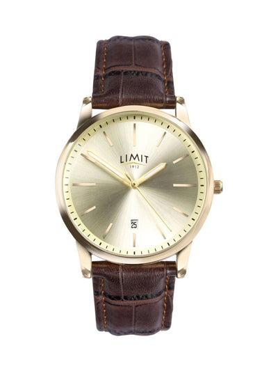Next Limit 38mm Mens Round Gold Analogue Watch with Brown Strap- Buy online at McGrocer