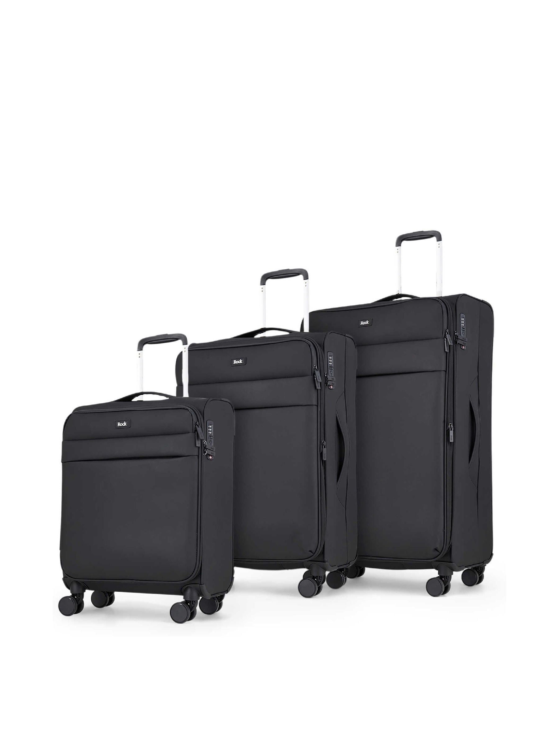 Rock Luggage Black Suitcases Set 3 Piece