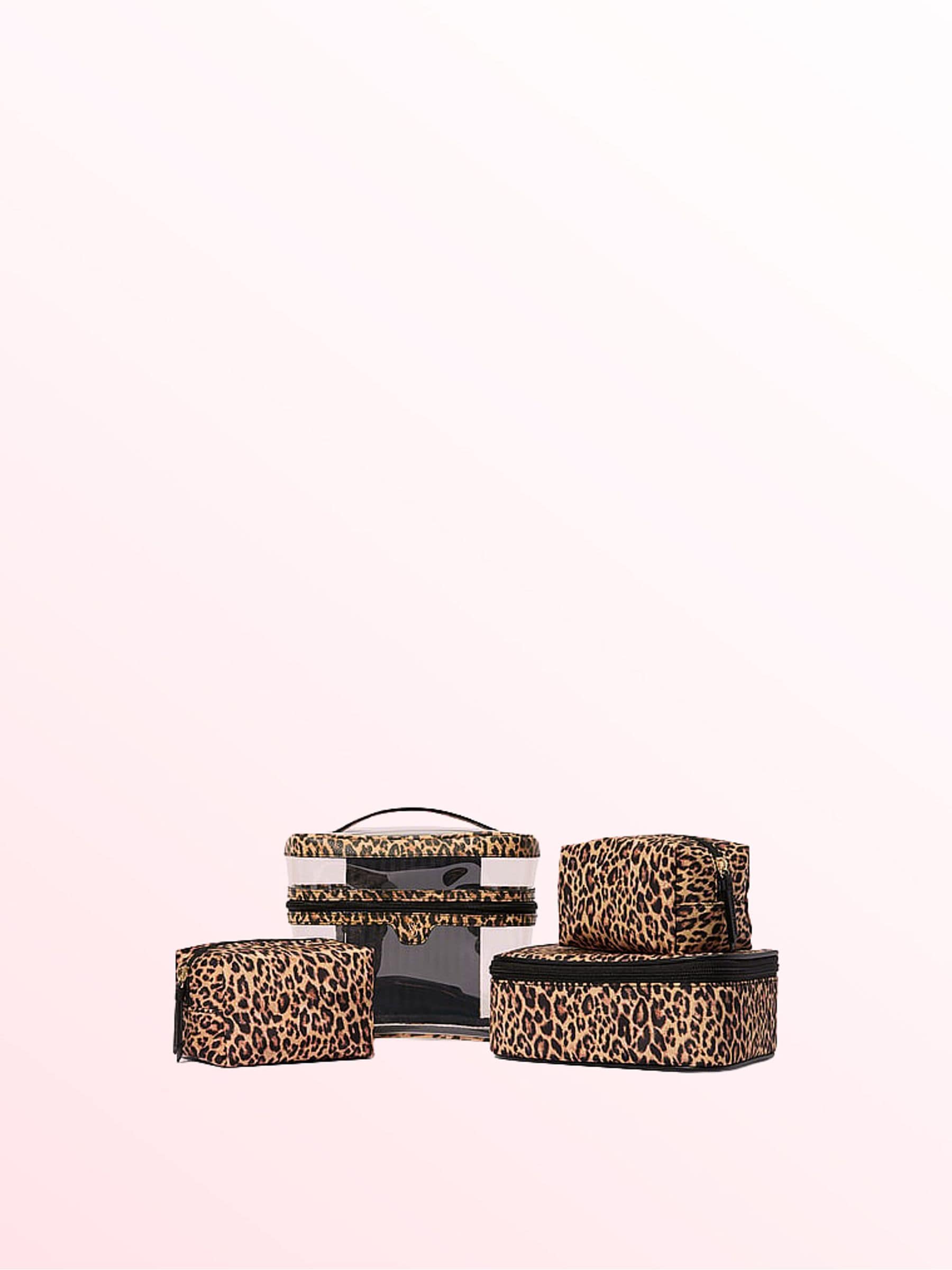 Victoria's Secret Pink and Black Stripe 4 Piece Makeup Bag Set