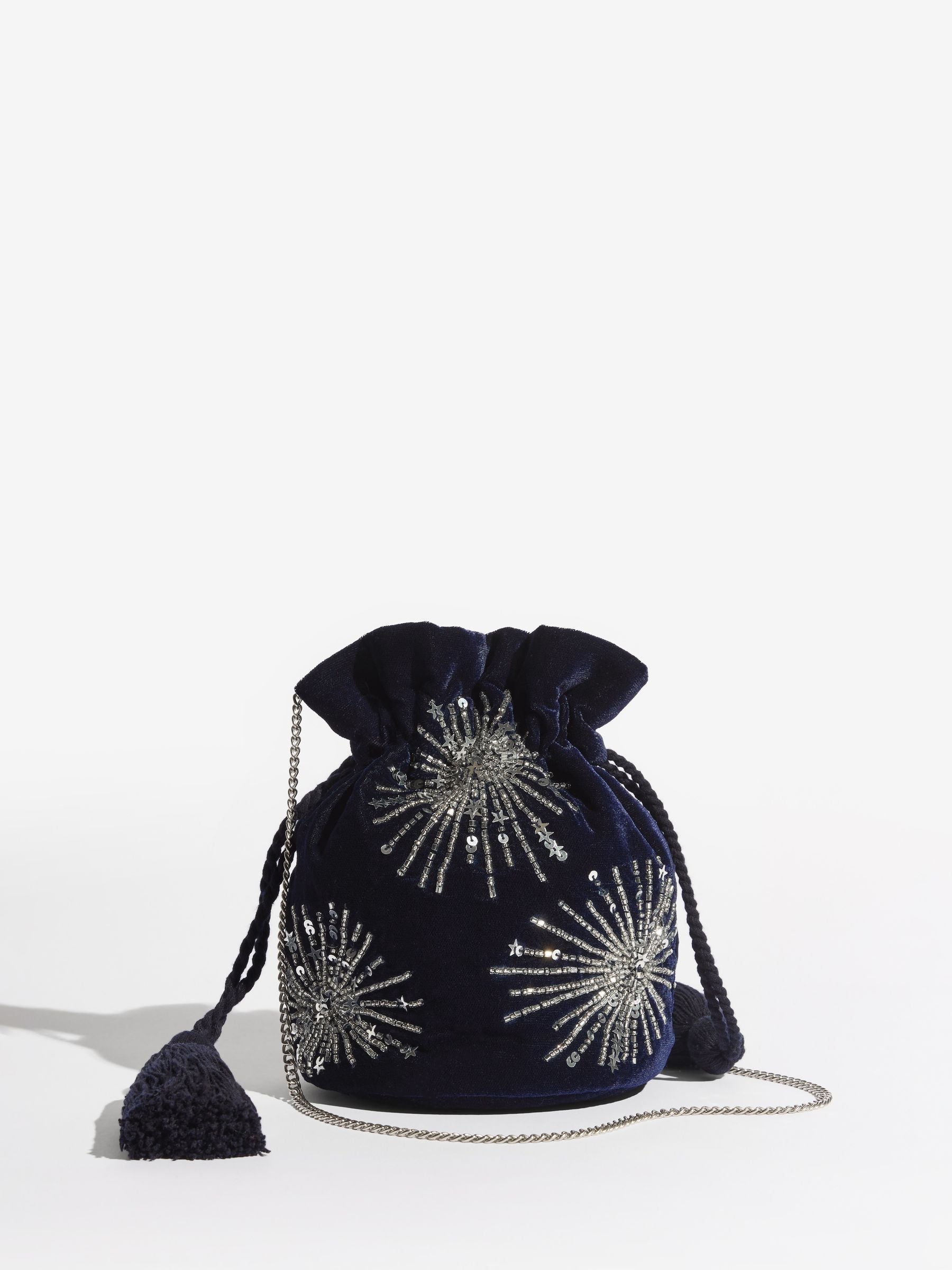 Love & Roses navy velvet sequin pouch bag - British product