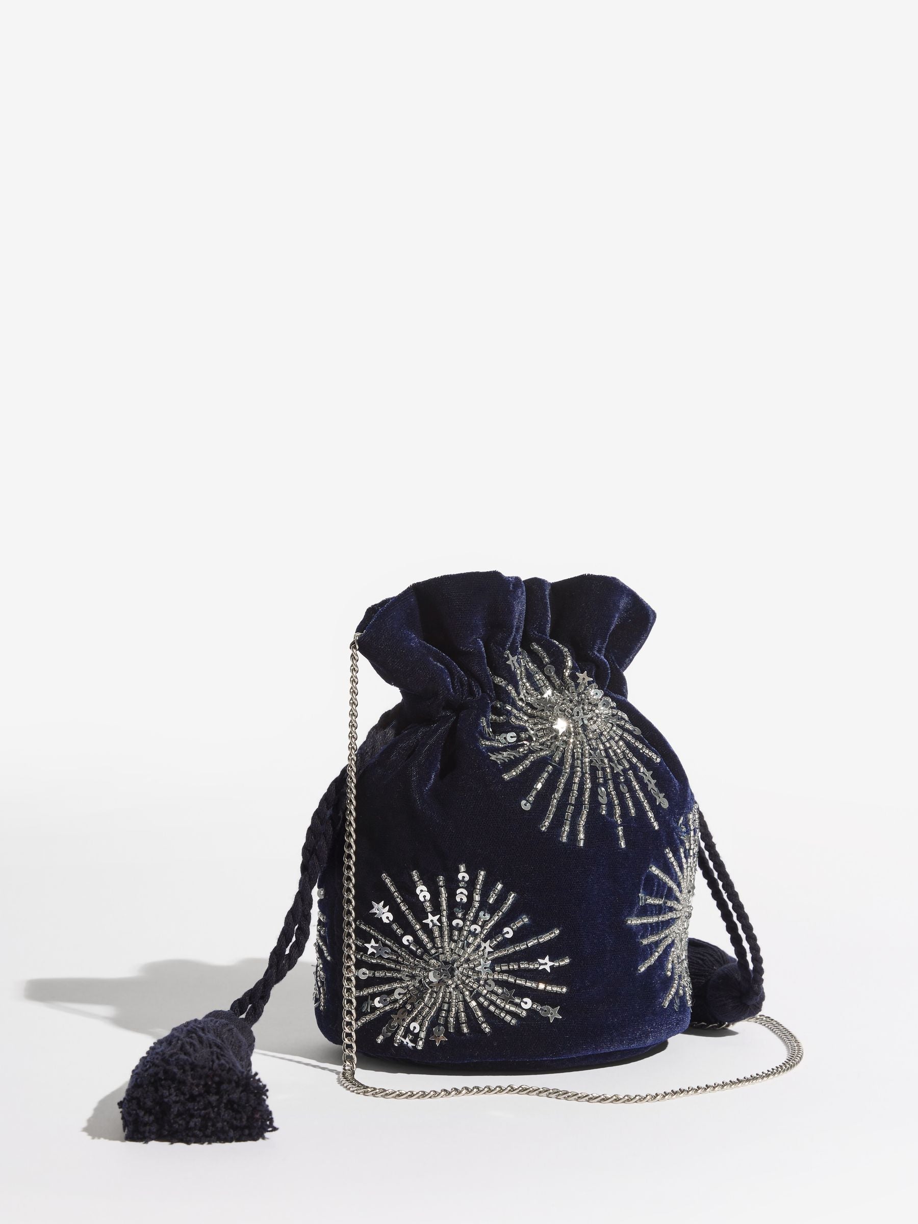 Love & Roses navy velvet sequin pouch bag - British product