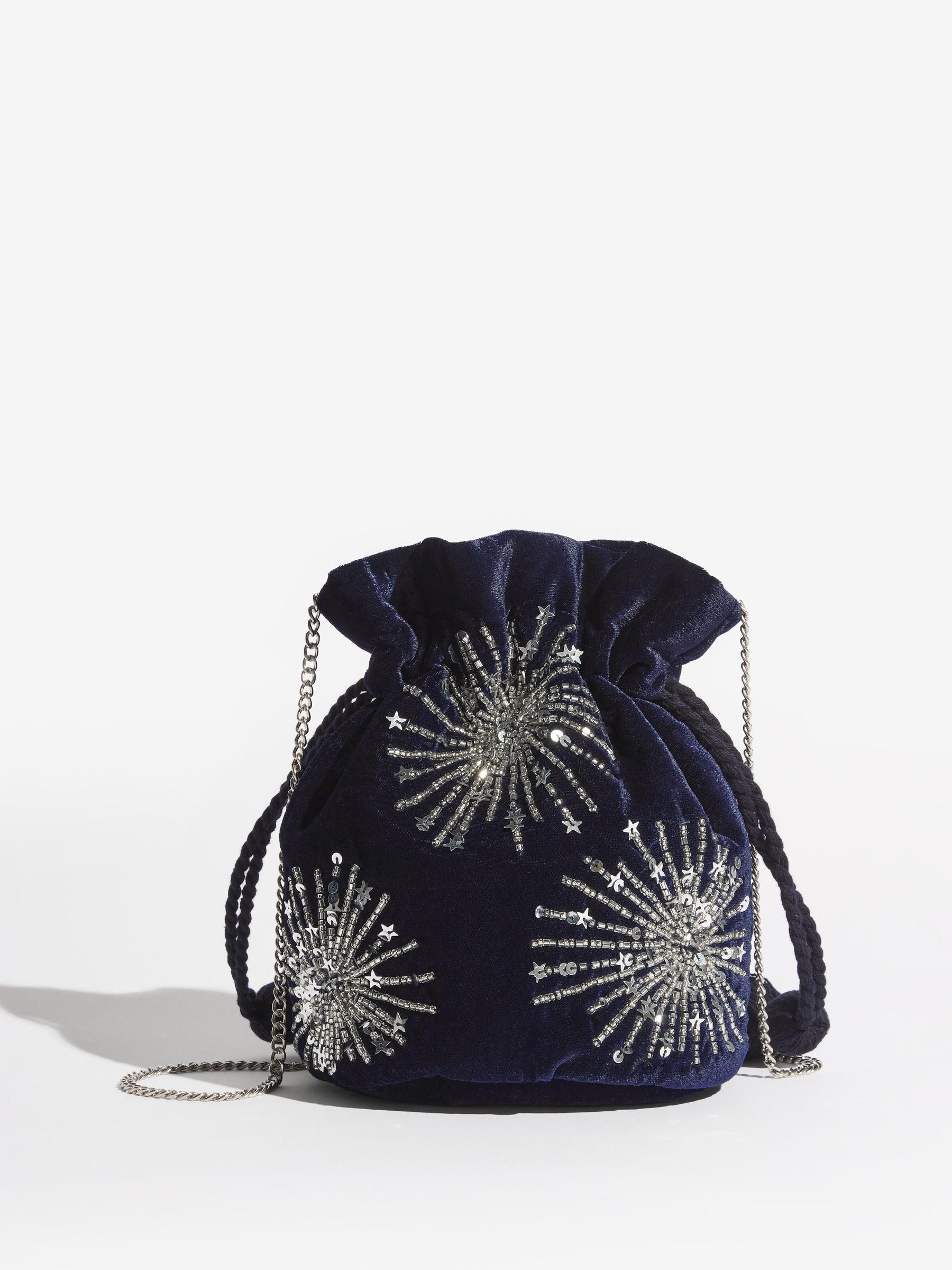 Love & Roses navy velvet sequin pouch bag - British product