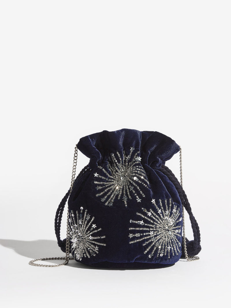 Love & Roses navy velvet sequin pouch bag - British product