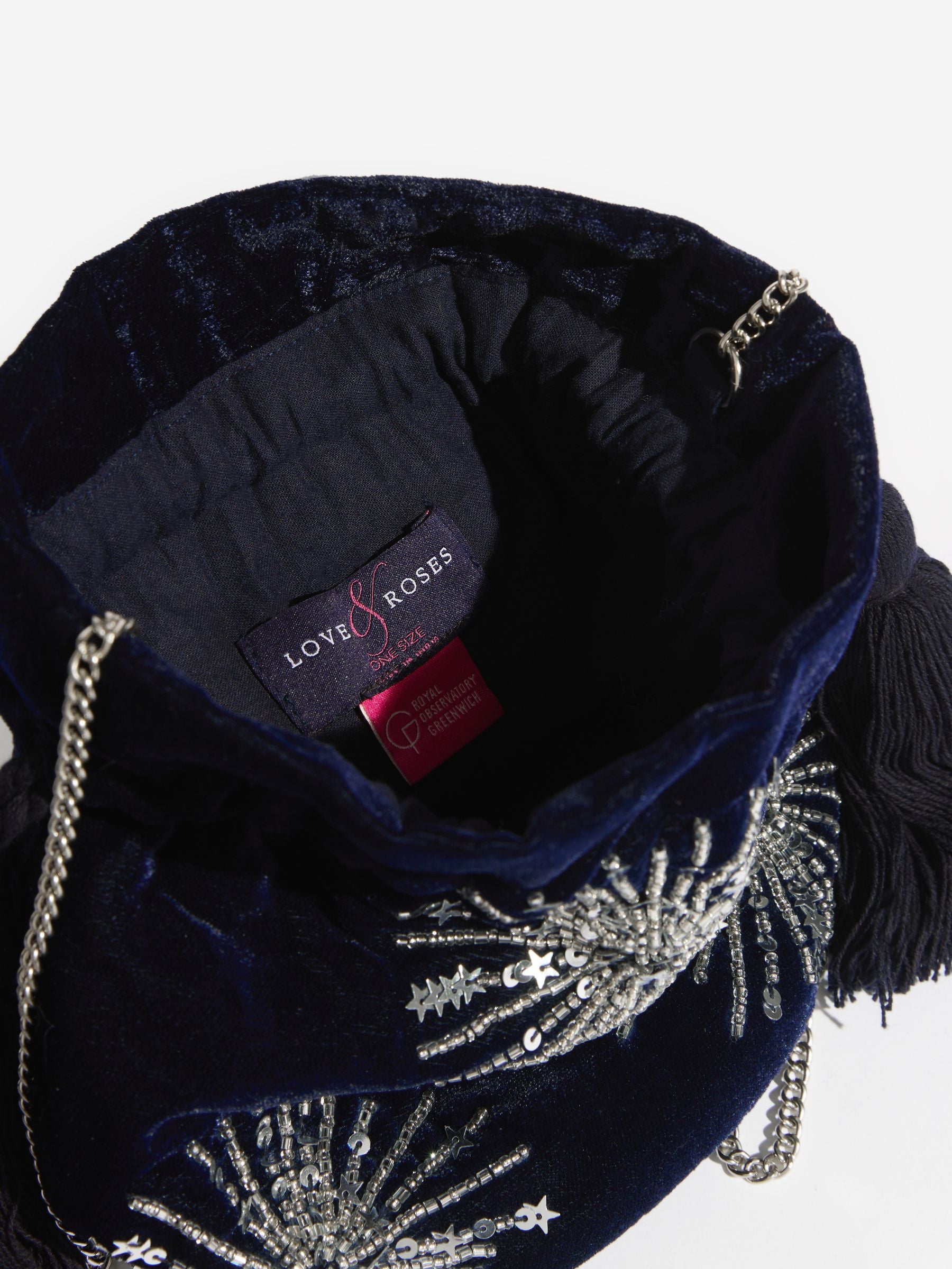 Love & Roses navy velvet sequin pouch bag - British product