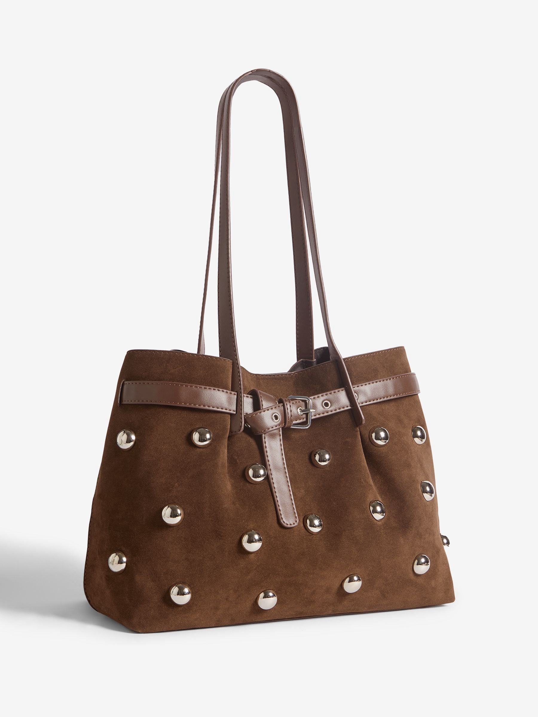 Friends Like These chocolate brown faux suede studded tote bag (British brand)