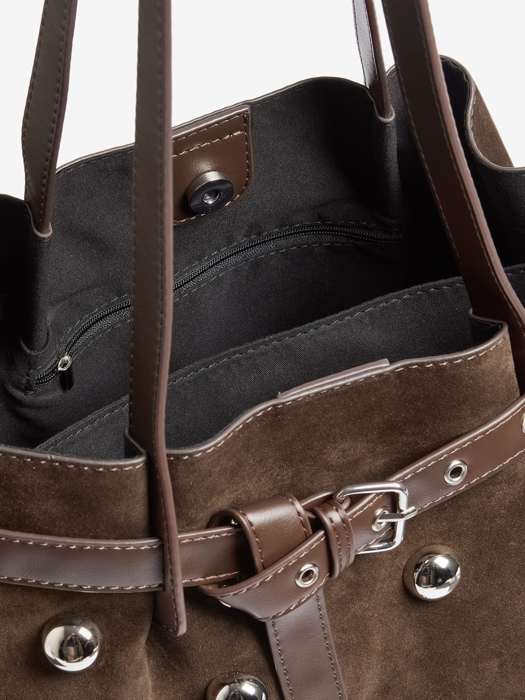 Friends Like These chocolate brown faux suede studded tote bag (British brand)