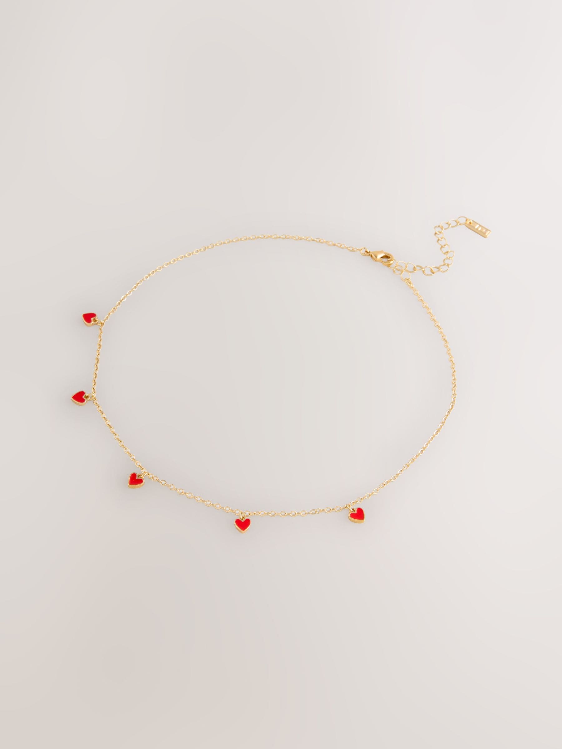 Dainty heart necklace gold tone with cubic zirconia - British product