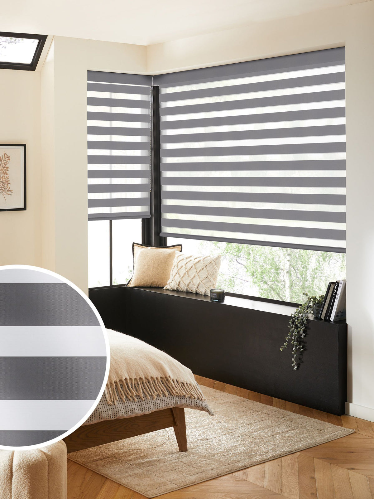 Grey day night blind made to measure (British brand)