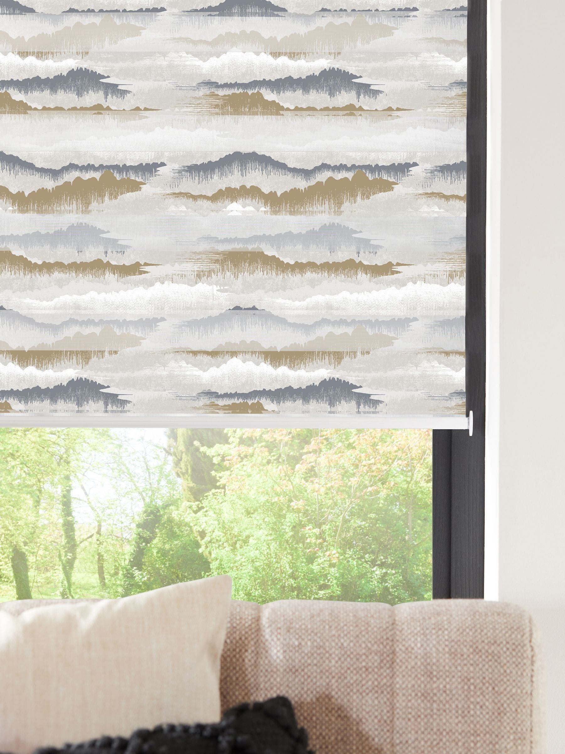 Natural Saul day and night blind ink colour geometric print, imported from the UK