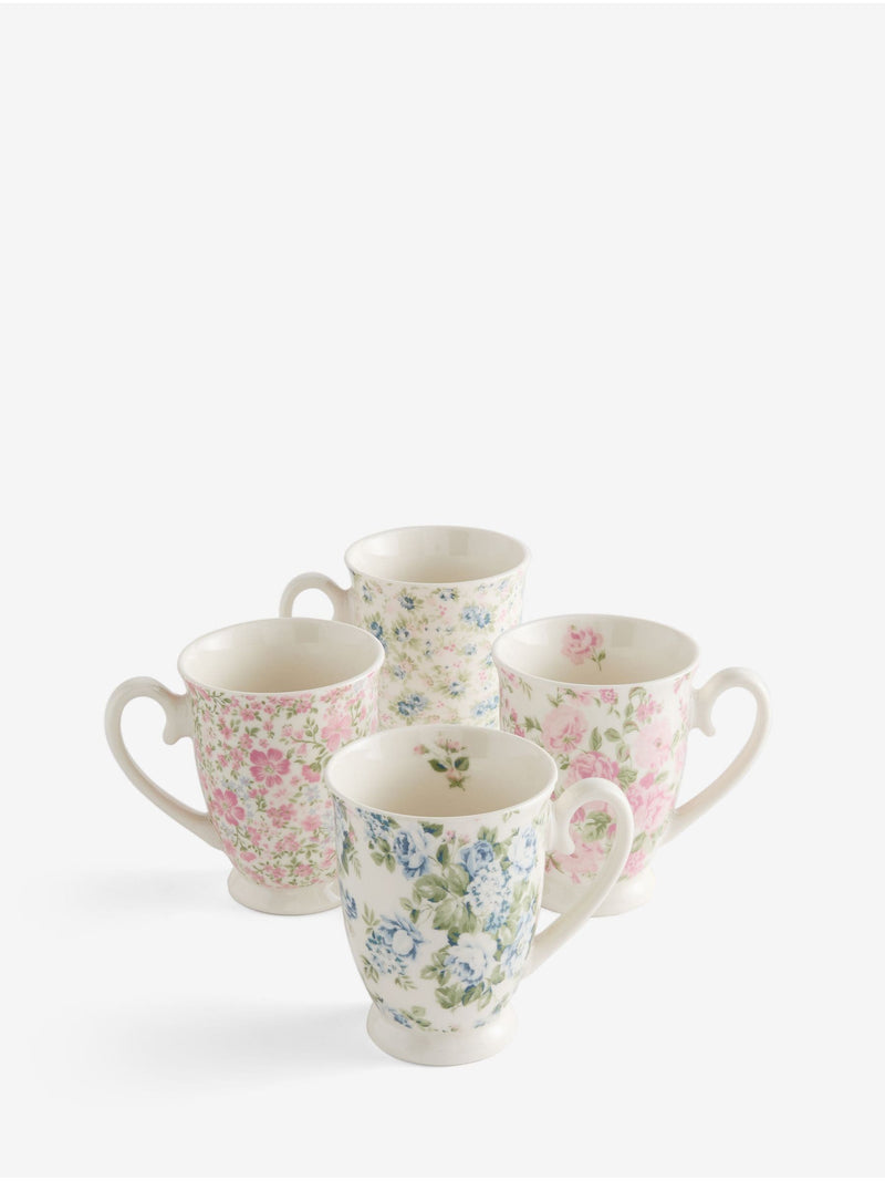Multi Floral porcelain mug set of 4, imported from the UK