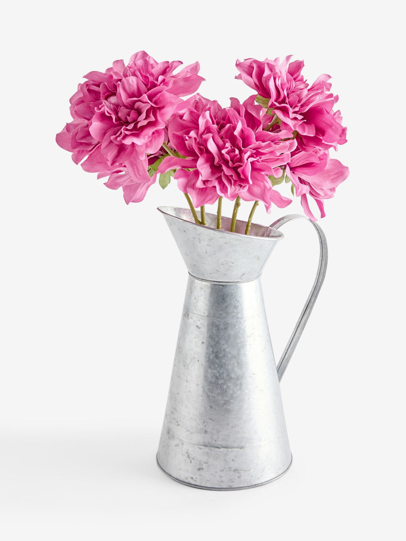 Shabby Chic pink artificial dahlias in metal jug (British brand)