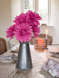Shabby Chic pink artificial dahlias in metal jug (British brand)