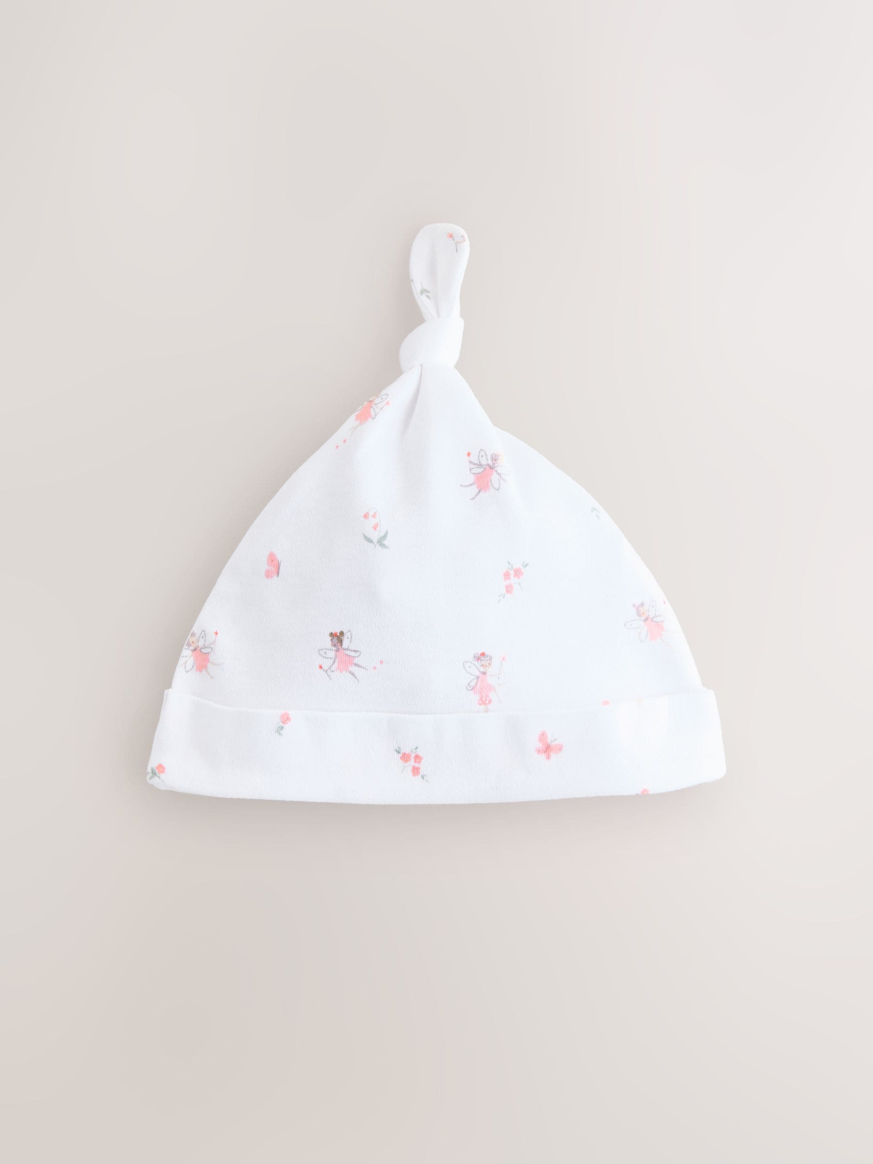 Baby beanies 3 pack pink/white tie top 0-12mths - British product