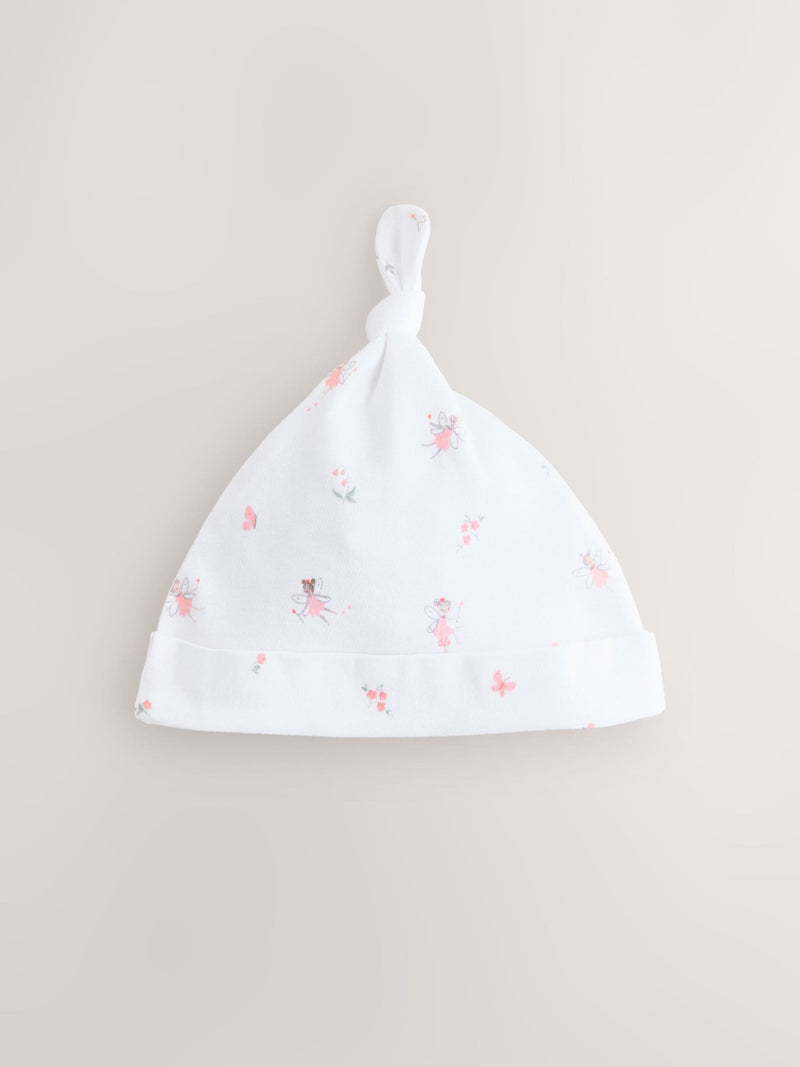 Baby beanies 3 pack pink/white tie top 0-12mths - British product