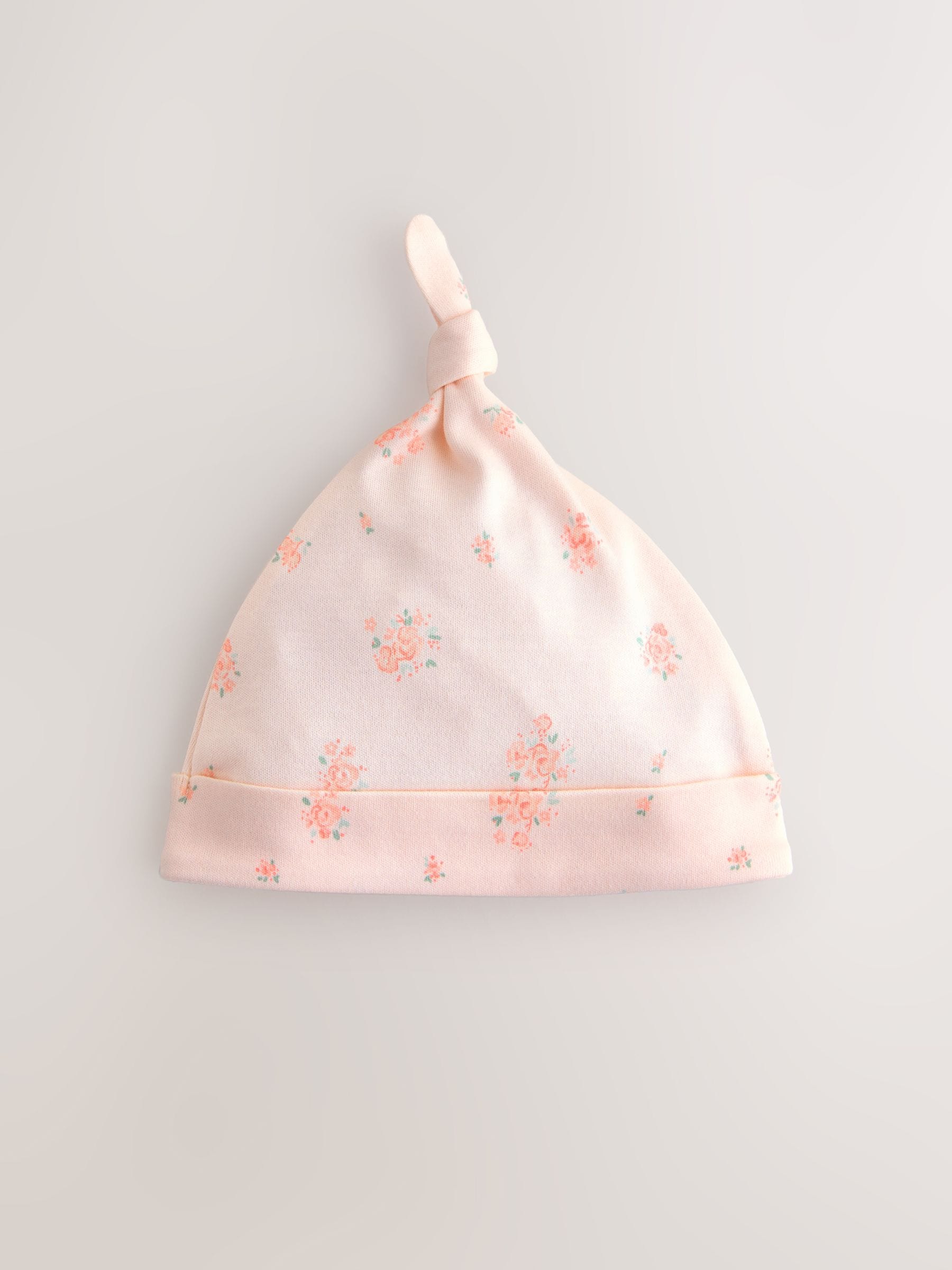 Baby beanies 3 pack pink/white tie top 0-12mths - British product