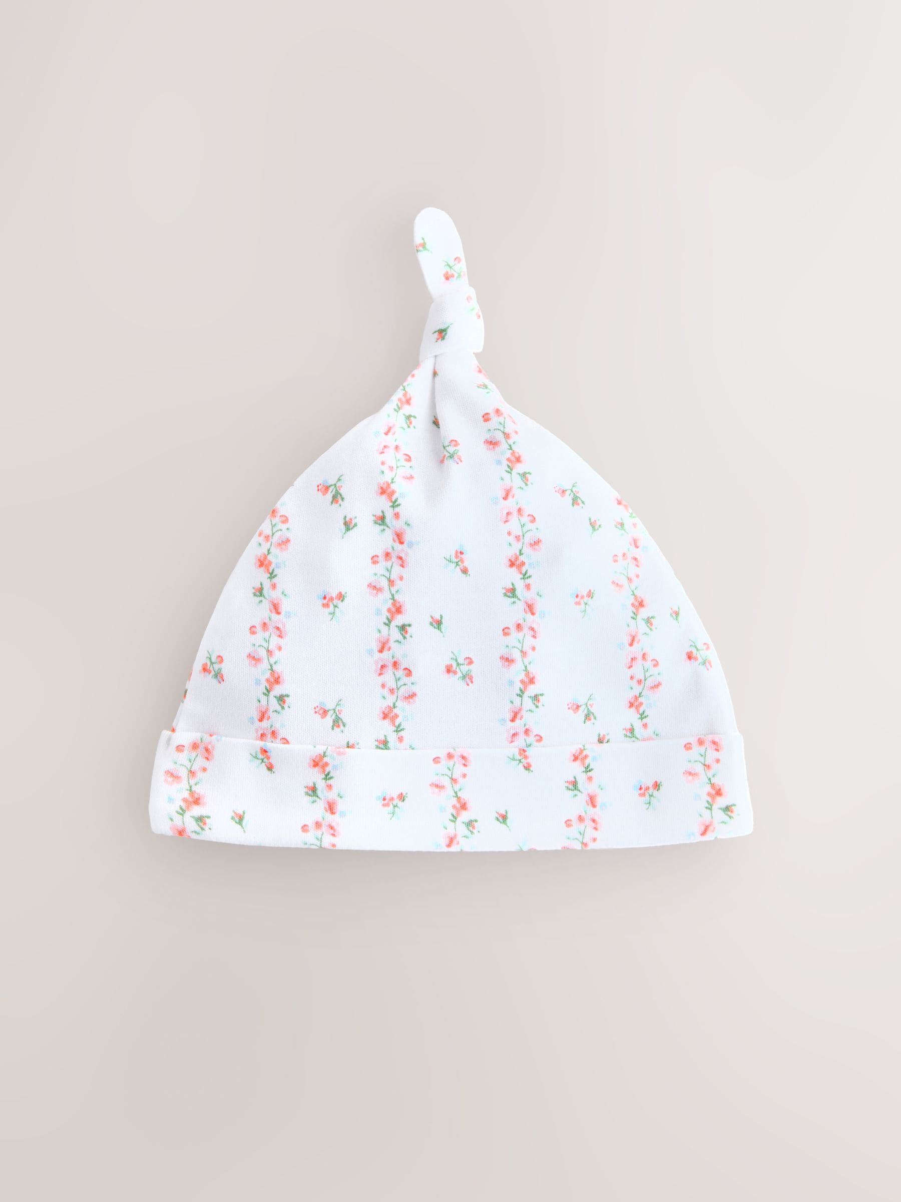 Baby beanies 3 pack pink/white tie top 0-12mths - British product
