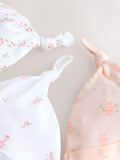 Baby beanies 3 pack pink/white tie top 0-12mths - British product