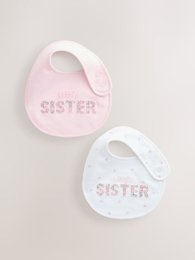 Next Sister Family Baby Bibs 2 Pack Pink/White- Buy online at McGrocer