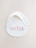 Sister Family pink and white baby bibs 2 pack - British product