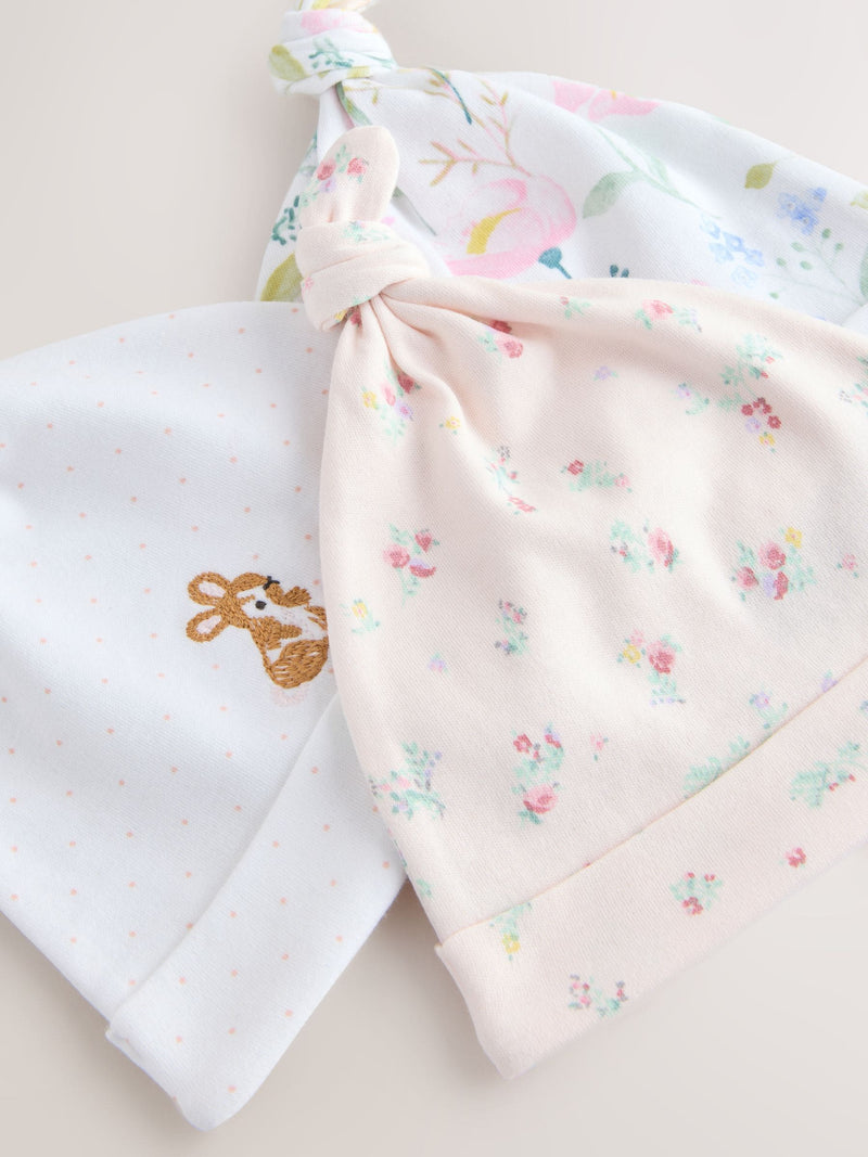 Pink tie top baby beanie 3 pack (0-12mths), imported from the UK