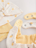 Yellow baby turban and dribble bib set 4-piece (British brand)
