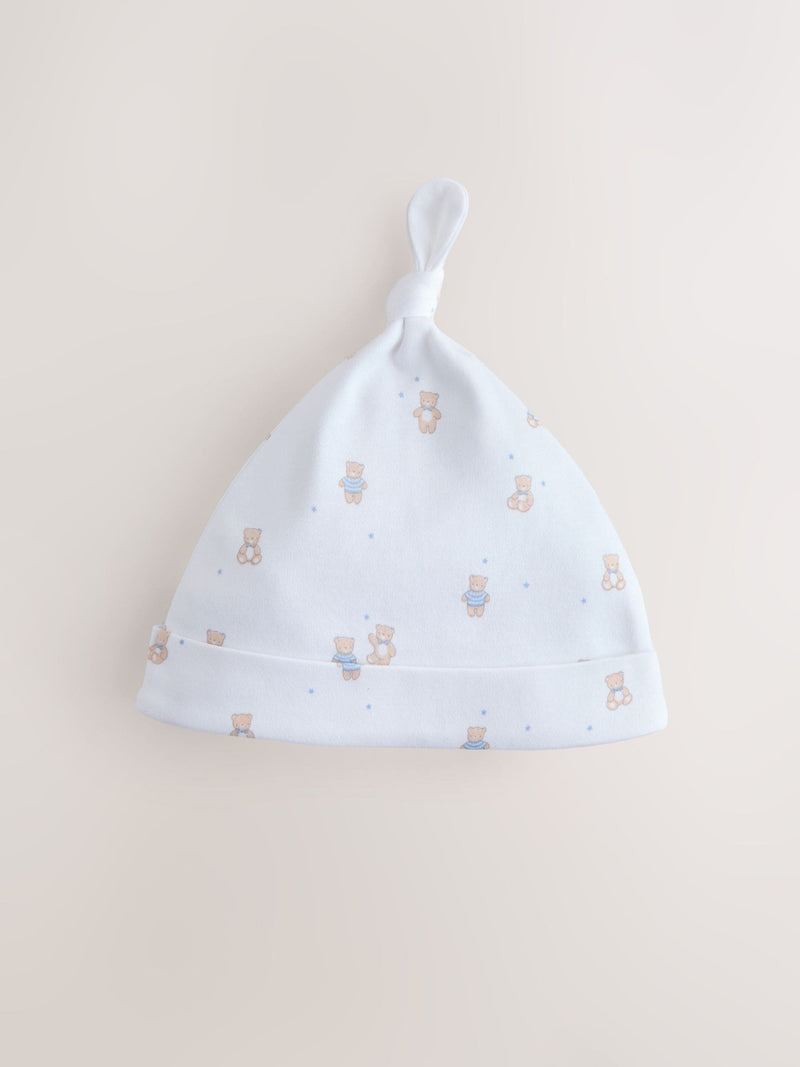 Blue tie top baby hats 3-pack 0-12 months, imported from the UK