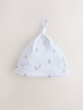 Blue tie top baby hats 3-pack 0-12 months, imported from the UK