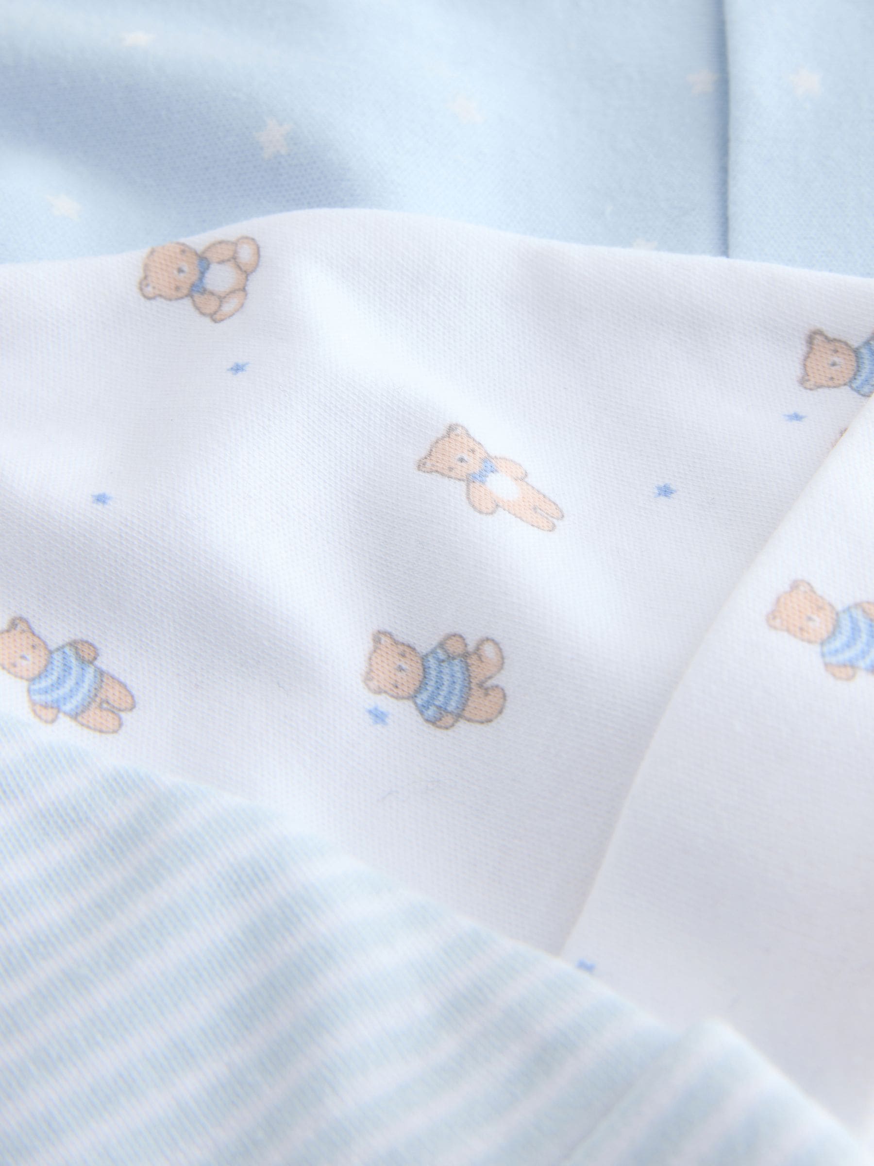 Blue tie top baby hats 3-pack 0-12 months, imported from the UK
