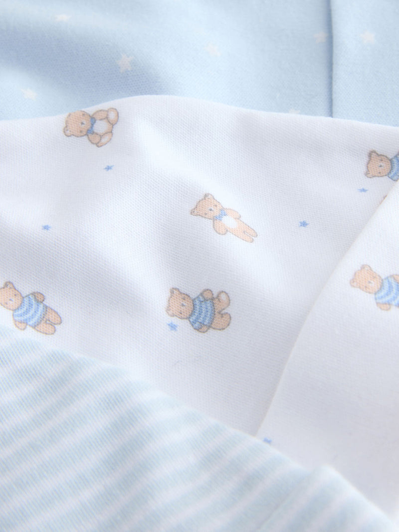 Blue tie top baby hats 3-pack 0-12 months, imported from the UK