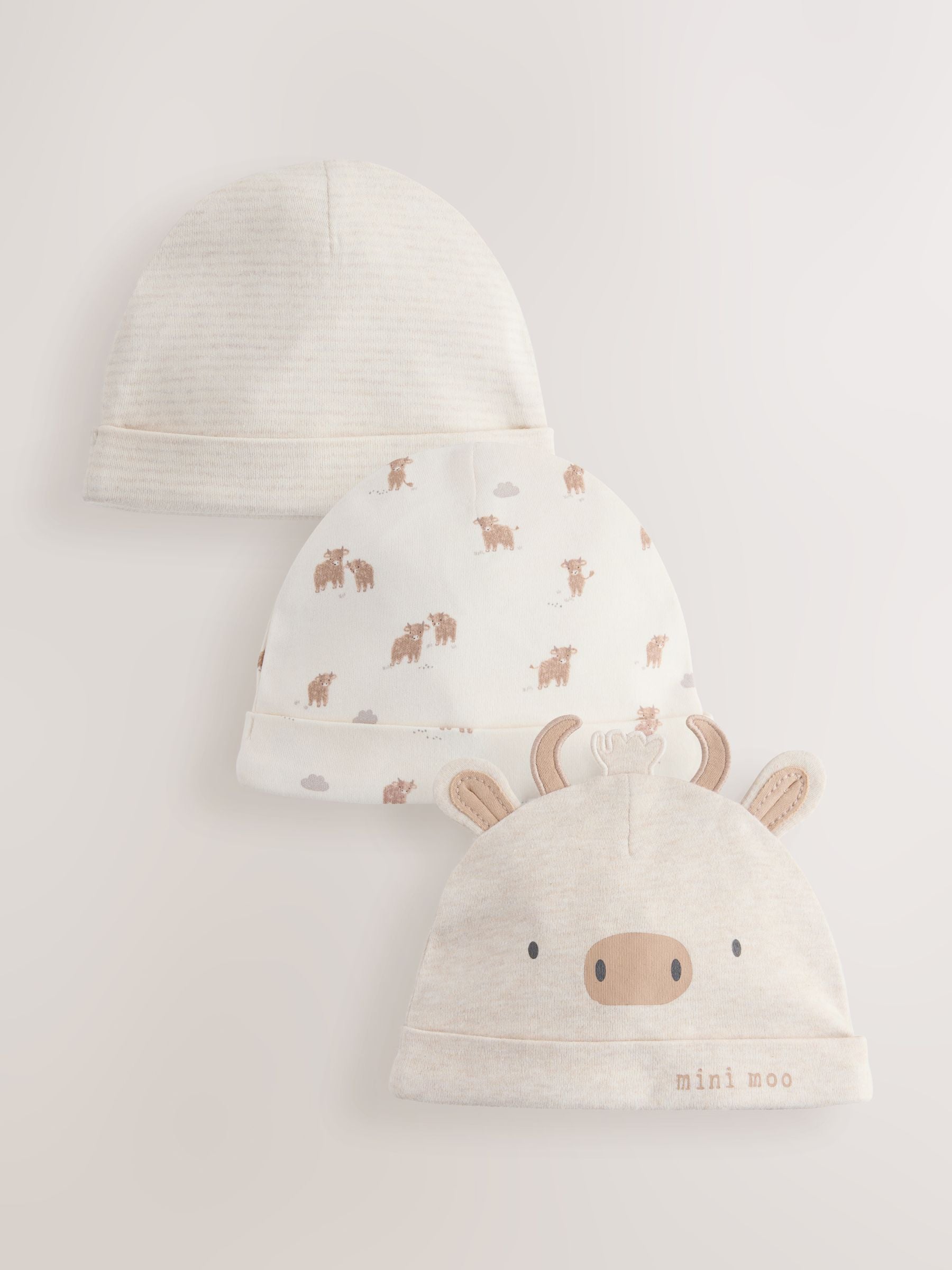Hamish baby beanies 3 pack neutral 0-12 months, UK version