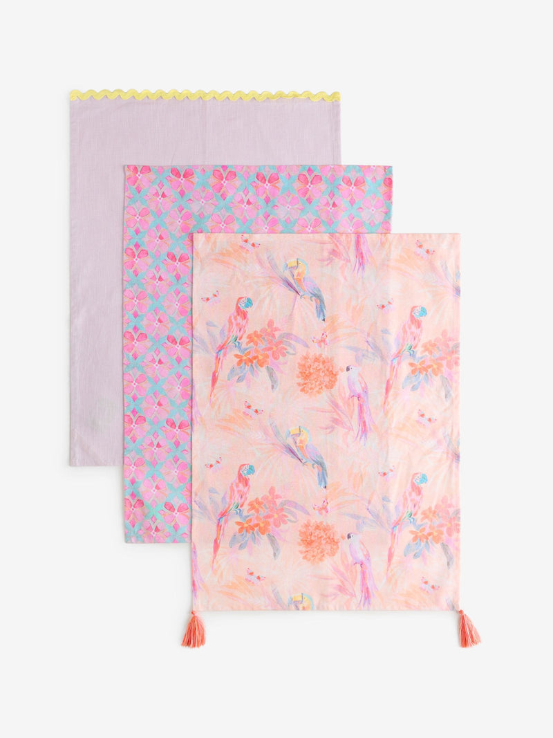 Tea towels floral tile design set of 3 - British product