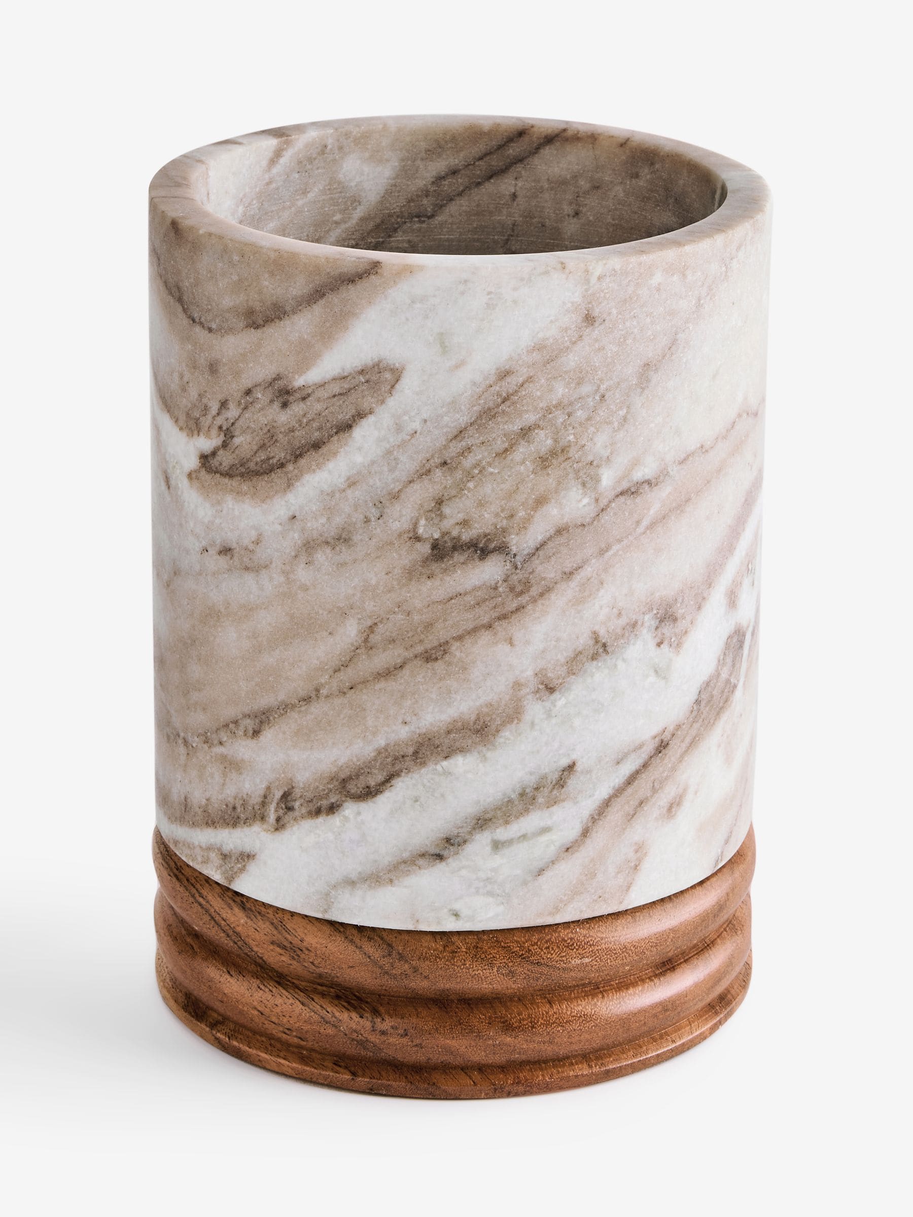 Natural N marble and wood utensil pot - British product
