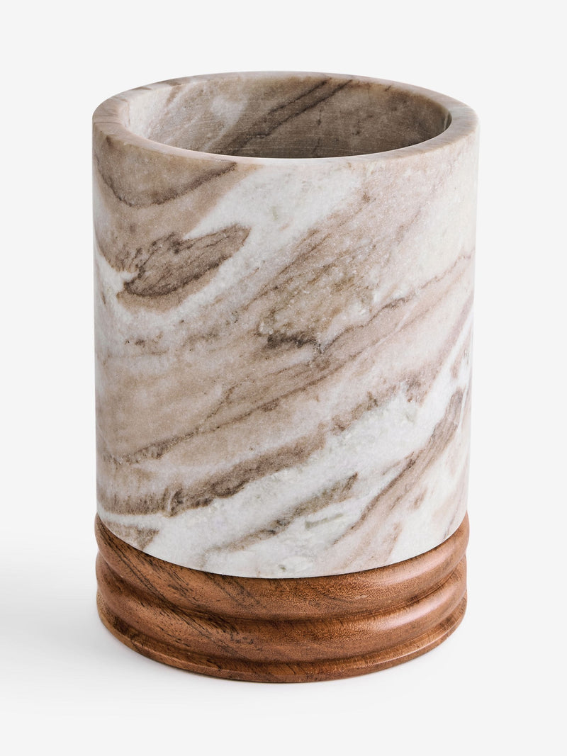 Natural N marble and wood utensil pot - British product