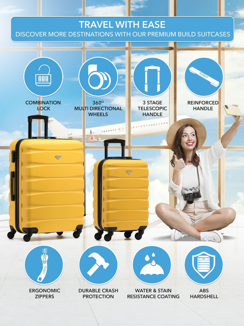 Flight Knight hardcase luggage set in yellow, UK version