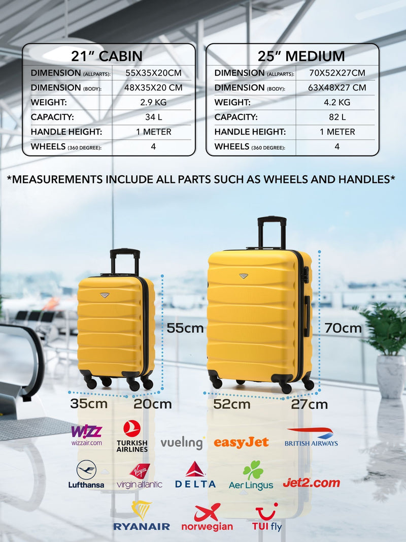 Flight Knight hardcase luggage set in yellow, UK version