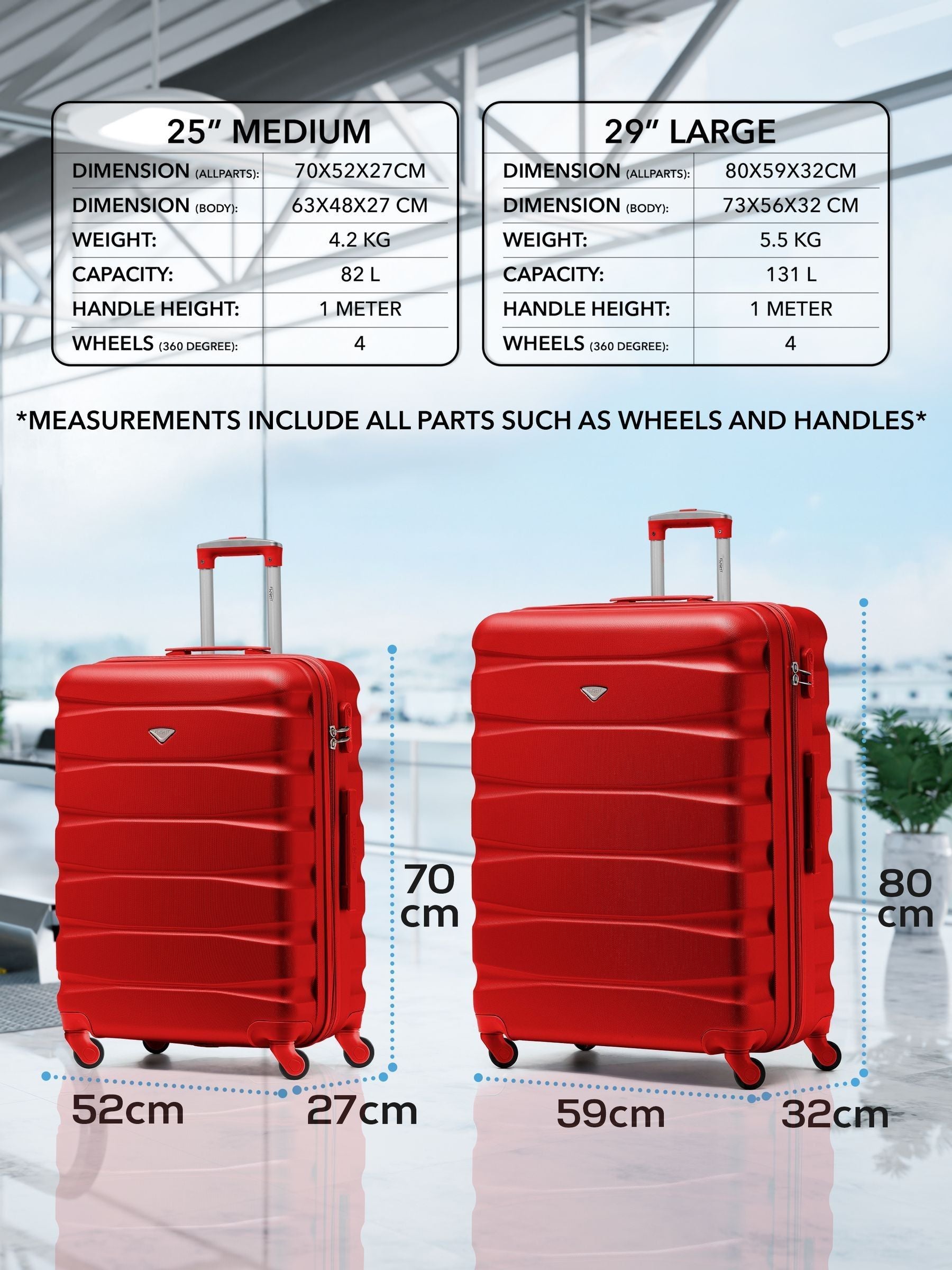Flight Knight red hardcase suitcase set medium large - British product