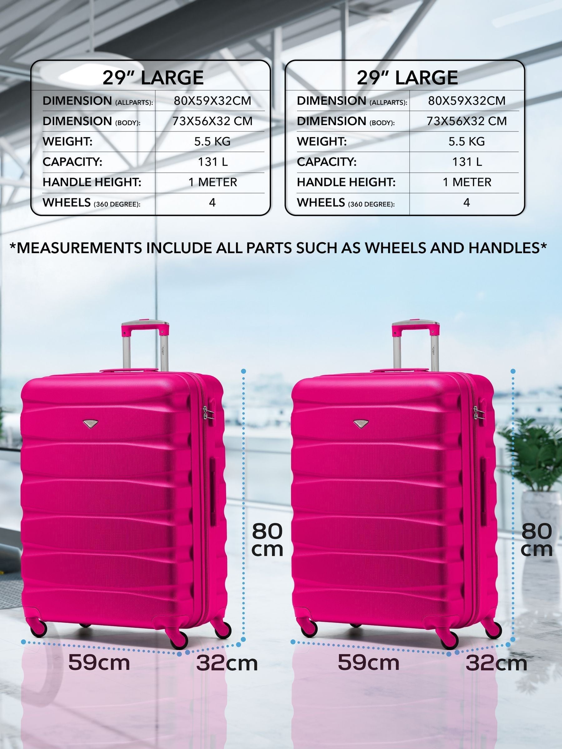 Flight Knight pink hardcase luggage set of 2, imported from the UK