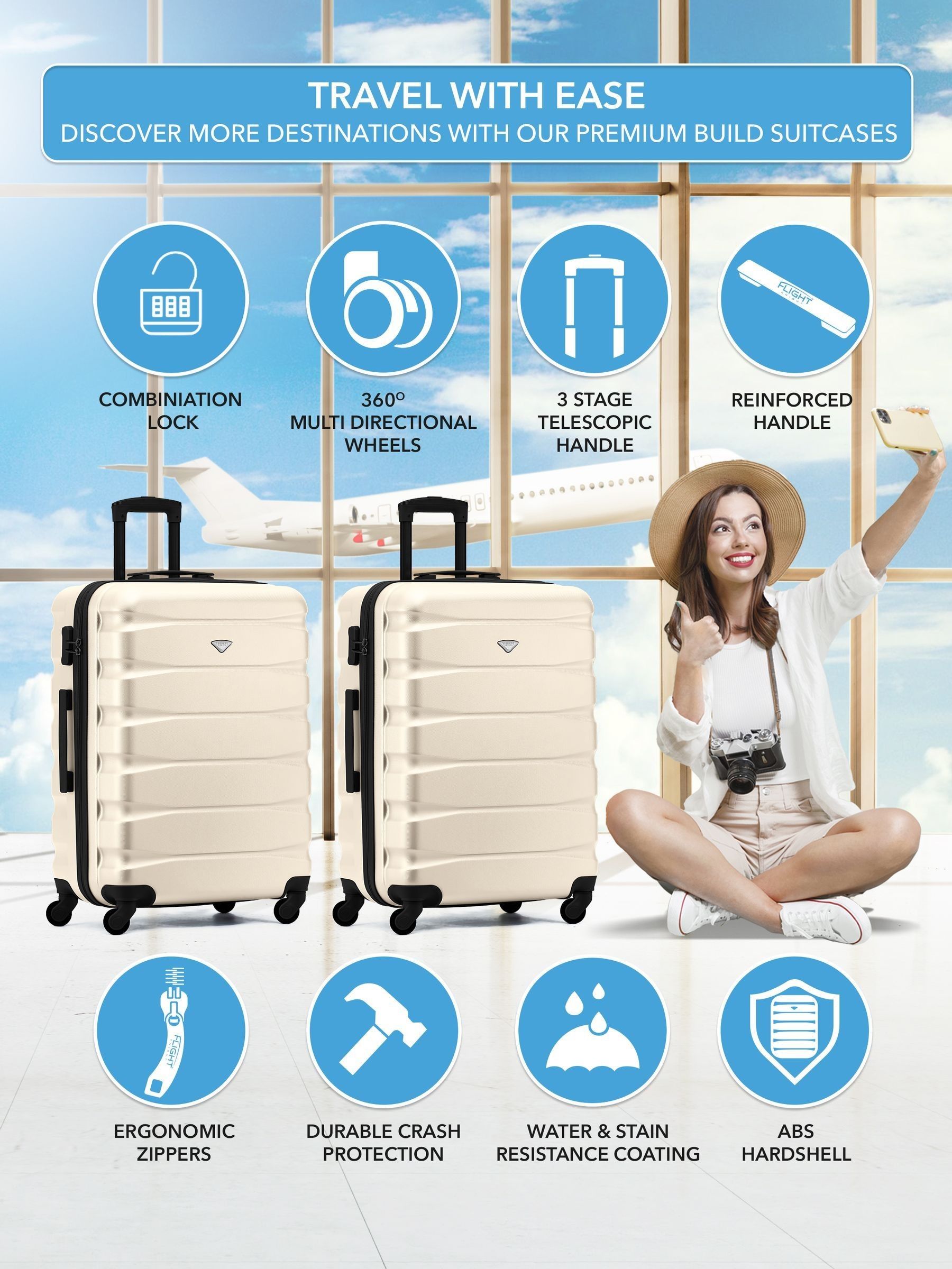 Flight Knight medium cream check-in suitcase (British brand)
