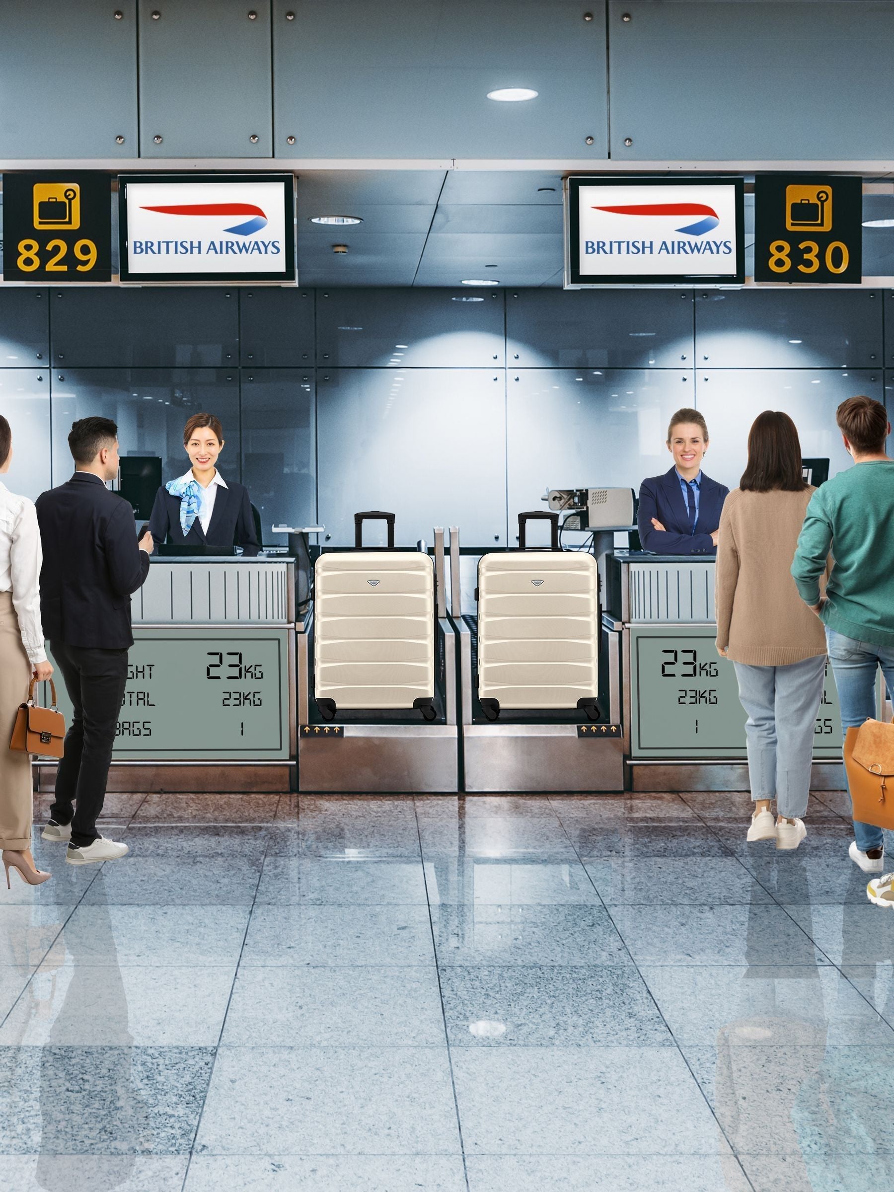 Flight Knight medium cream check-in suitcase (British brand)