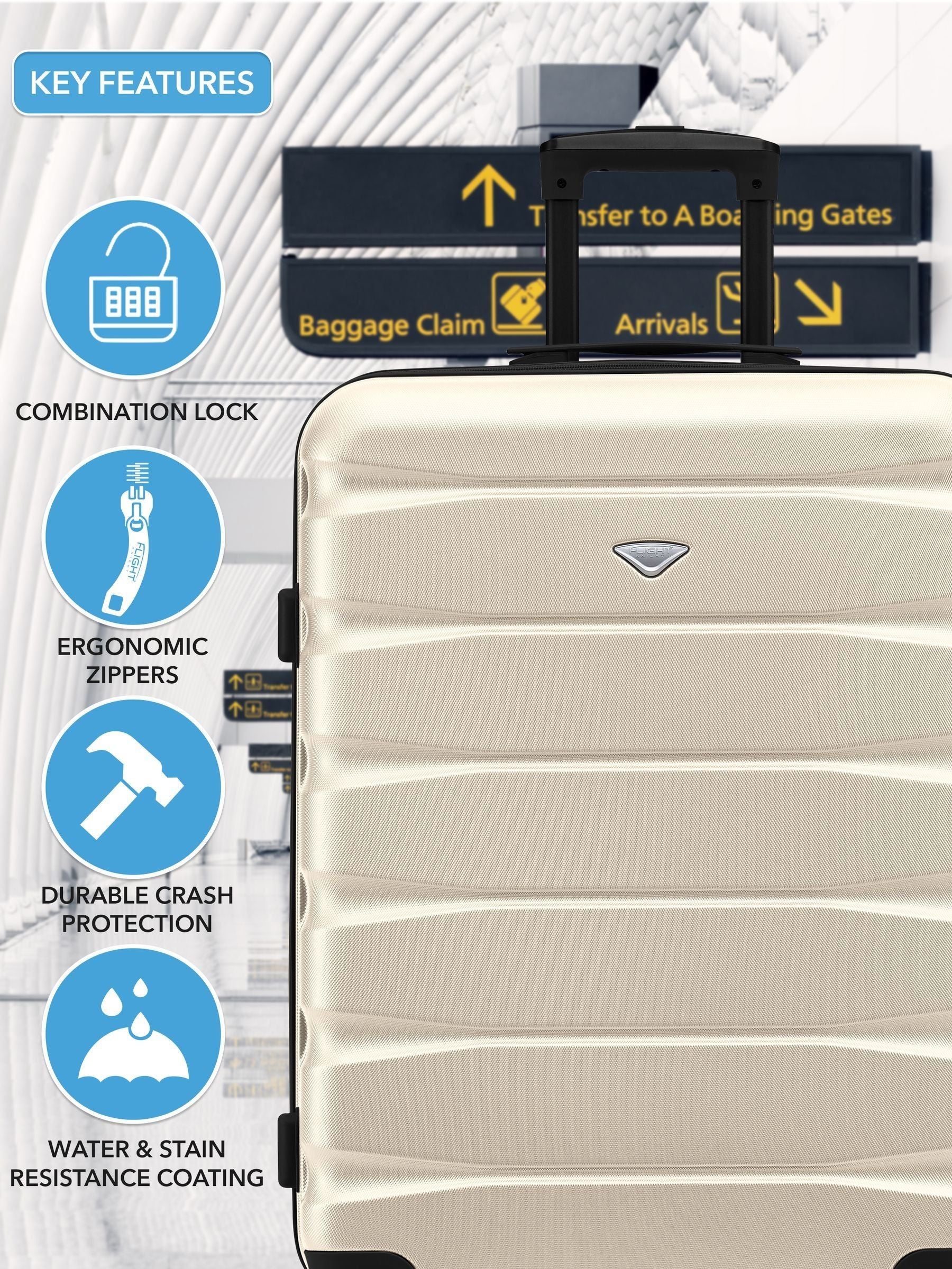 Flight Knight medium cream check-in suitcase (British brand)