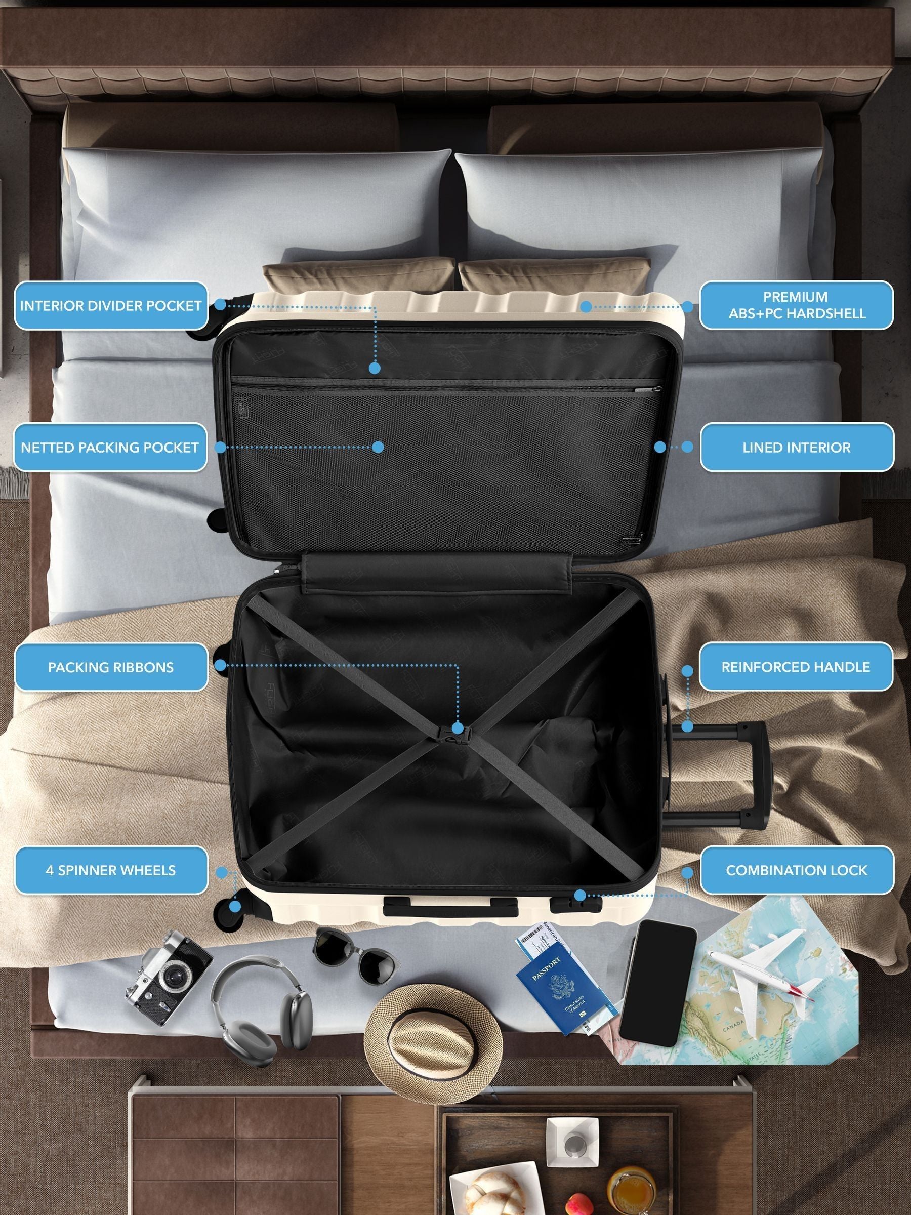 Flight Knight medium cream check-in suitcase (British brand)