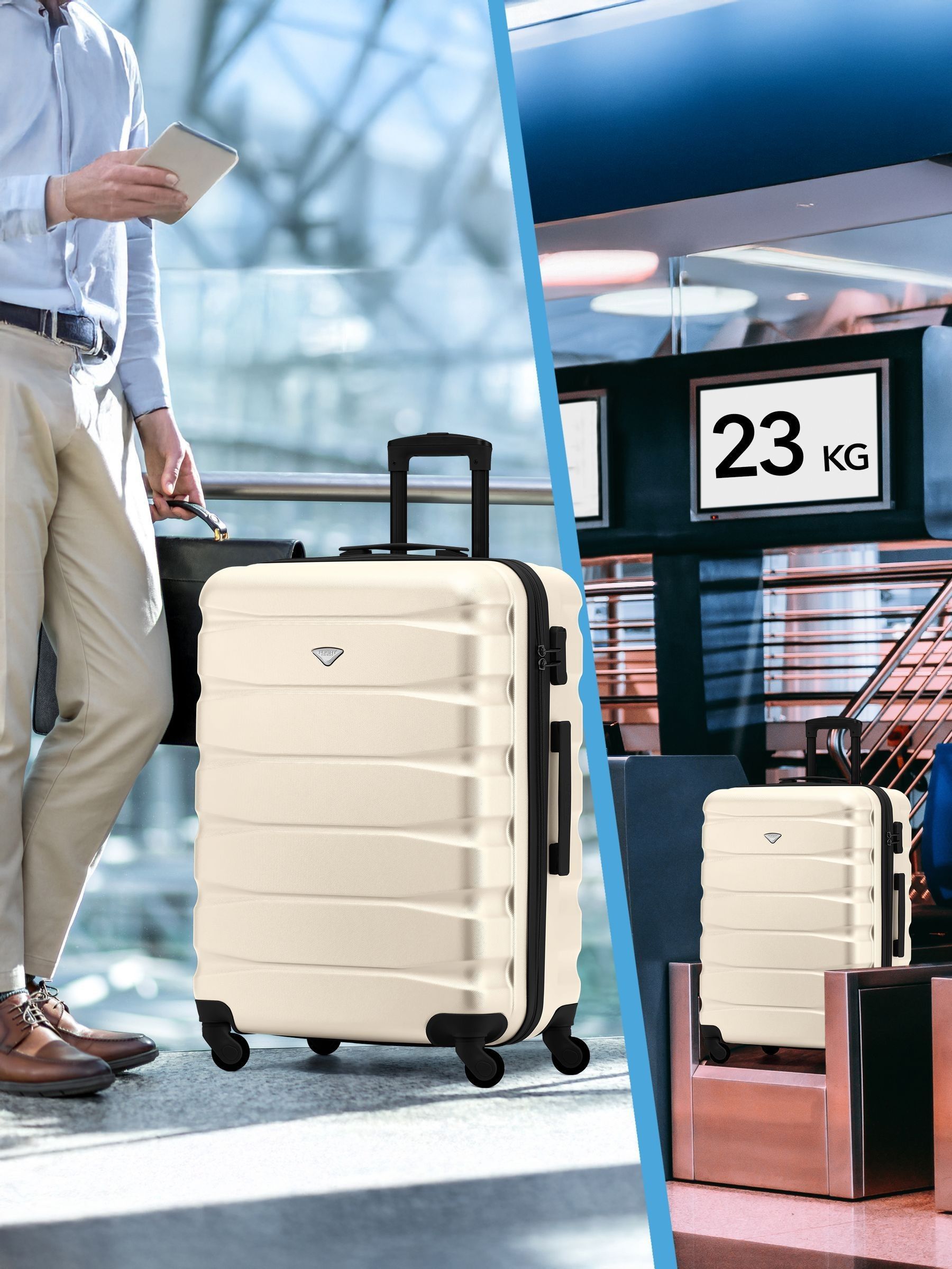 Flight Knight medium cream check-in suitcase (British brand)