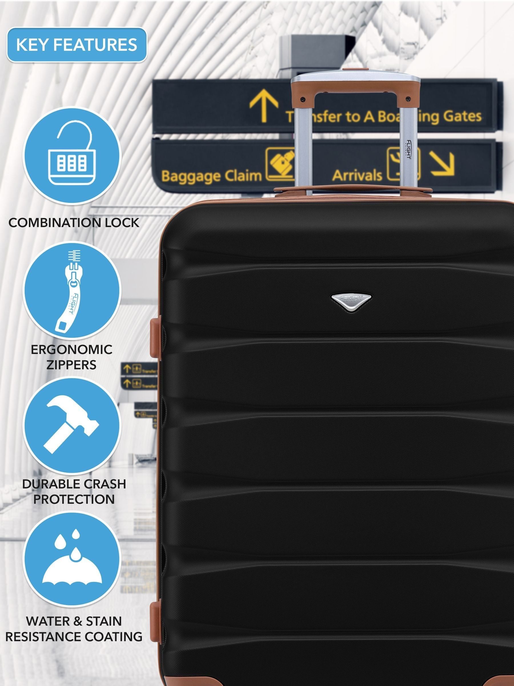 Flight Knight medium check-in suitcase black 70cm (British brand)