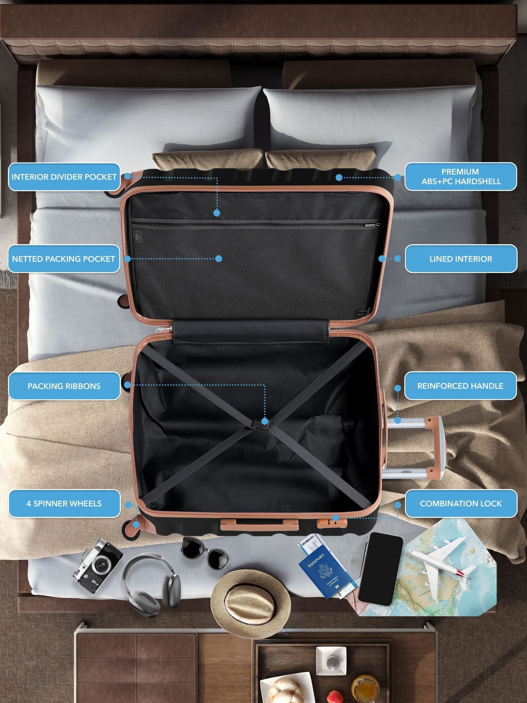 Flight Knight medium check-in suitcase black 70cm (British brand)