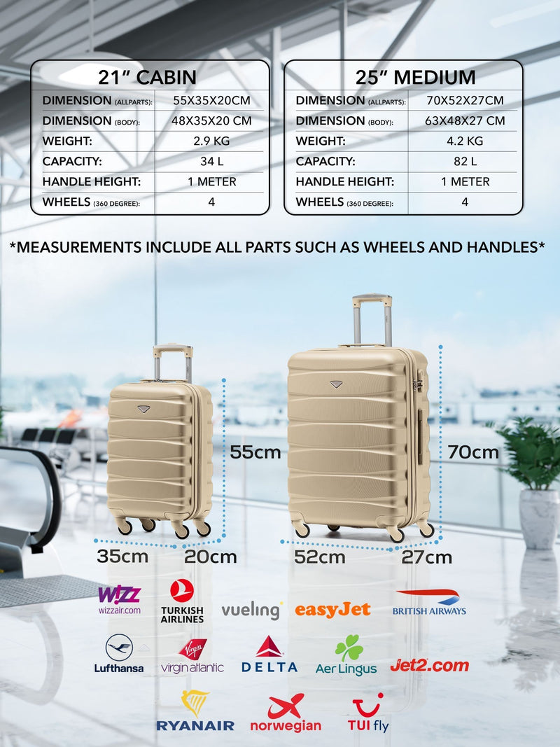 Flight Knight travel suitcases nude set of 2, imported from the UK
