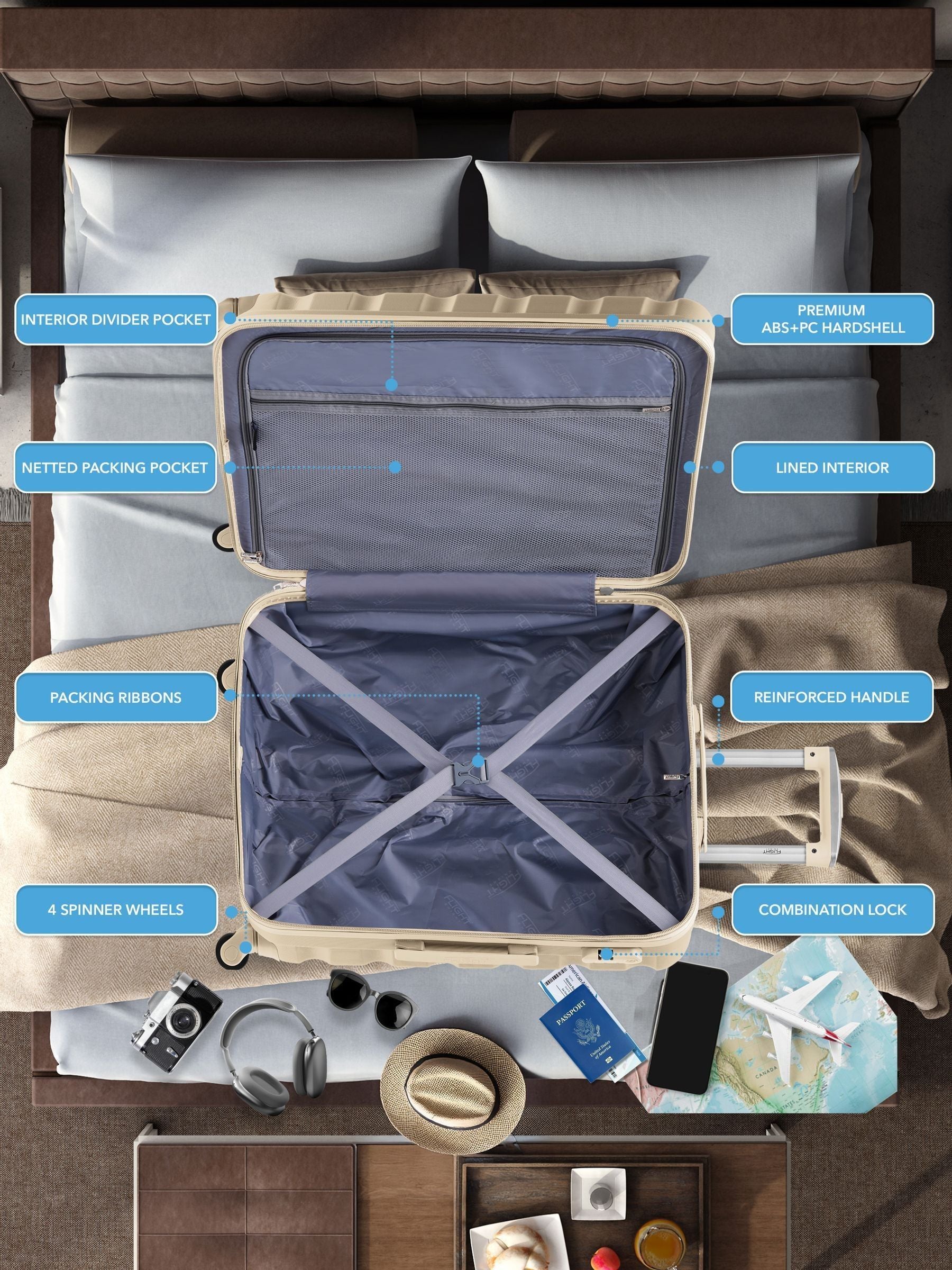 Flight Knight travel suitcases nude set of 2, imported from the UK